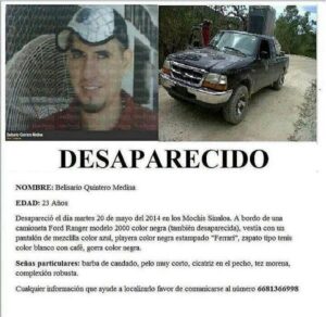 Foto 1. Cartel de búsqueda de Belisario Quintero Medina. Crédito_ Rastreadoras de El Fuerte y Zona Norte de Sinaloa