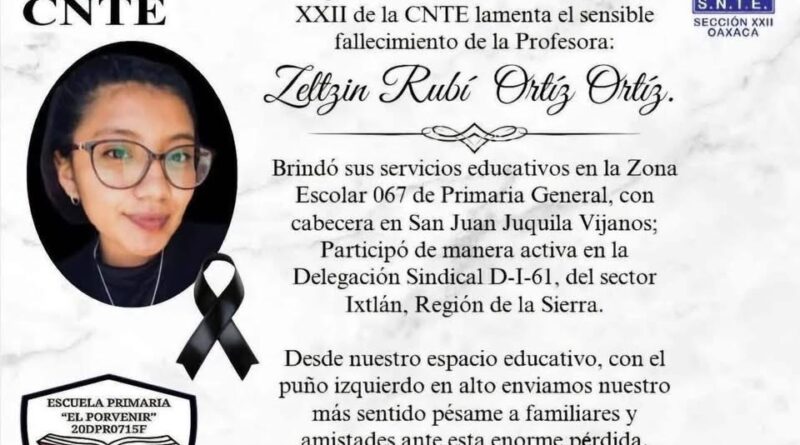 Tristeza y enojo por feminicidio de maestra Zeltzin Rubí Ortiz; el presunto responsable su pareja, se quitó la vida